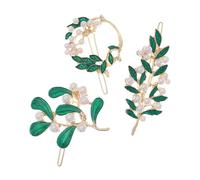 Épingle à Cheveux Vert Perlée Feuille 3 Pièces en Alliage | Prise Sécurisée, Style Élégant Rétro, pour Chignons et Tresses, Mariage ou Séance Photo