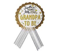 Épingle à épinglette pour fête prénatale « Grandpa to be » Twinkle Little Star - Doré pailleté - C'est un garçon et une fille - Galaxie Outerspace