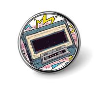 Épingle à revers en émail - Vieille cassette - Badges ronds - Fournitures d'artisanat durables et tendance - Pour homme et femme - Accessoire de costume