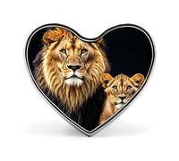 Épingle à revers en métal léger et durable représentant une lionne et son jeune lion, badge rond tendance en forme de cœur pour chemises, vestes et chapeaux