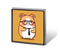 Épingle à revers tendance en métal avec motif de hamster portant des lunettes pour sac à dos, chapeau amusant et personnalisable (carré)