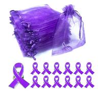 Épingle à ruban violet avec sacs en organza pour sensibilisation à la violence domestique Alzheimer, cancer du pancréas, lupus, produits de sensibilisation à la violence, Acier allié, Sans pierre