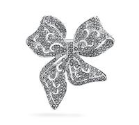 Épingle Broche Écharpe Nœud Ruban Filigrane Grand Énoncé Mode Nuptiale Cristal Étincelant Clair De Mariage D'Hiver Pour Femmes Plaqué Argent