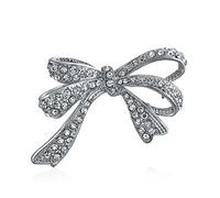 Épingle Broche Écharpe Nœud Ruban Grand Énoncé Mode Nuptiale Cristal Scintillant Blanc De Mariage D'Hiver Pour Femmes Plaqué Argent