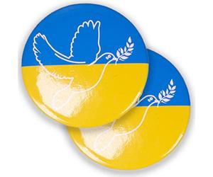 Epingle Buttons avec colombe de la paix sur le drapeau de l'Ukraine, 2 pcs, Ø 44 mm taille de la broche, épingle du drapeau de l'Ukraine bleu jaune, fermeture d'épingle épingle, épingle de l'Ukraine