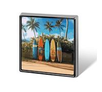Épingle commémorative carrée en alliage d'aluminium imprimé planche de surf Surf's Up - Jolie broche carrée amusante pour manteaux, costumes, vestes et cadeau de mariage