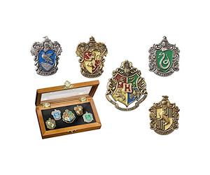 Épingle de la maison de Poudlard - Cinq épingles dans une vitrine. Collection Harry Potter Noble