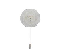 Épingle de revers à fleurs en satin, badge de mari Lot de 10 ou 20 épingles à revers en satin argenté et strass, 7 x 10 cm, en mousseline de soie noire, avec fleur rose(Off White)