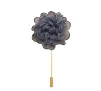 Épingle de revers à fleurs en satin, badge de mari Lot de 3 épingles à revers en satin argenté et fleur en mousseline de soie noire, 10 x 9 cm(Blue)
