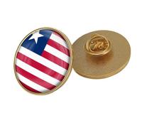 Épingle Drapeau Du Libéria - Broche Fantaisie En Cristal Avec Drapeau Imprimé, Épinglette Avec Drapeau National, Cadeau Souvenir Pour Homme Et Femme, Ronde
