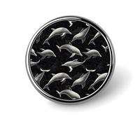 Épingles à boutons pour sacs à dos - Broche ronde tendance avec imprimé dauphins noirs pour décoration de chapeaux, vêtements, accessoire de costume pour homme