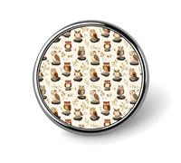 Épingles à boutons pour sacs à dos - Broche ronde tendance avec imprimé hibou en pierre pour décoration de vêtements et chapeaux - Épinglette ronde en métal pour homme - Accessoire de costume