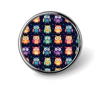 Épingles à boutons pour sacs à dos - Broche ronde tendance en forme de hibou coloré pour décoration de vêtements, chapeaux et vêtements, en métal pour homme, accessoire de costume