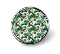 Épingles à boutons pour sacs à dos - Broche ronde tendance hawaïenne avec impression de petites îles pour décoration de vêtements et chapeaux - Épinglette ronde en métal pour homme - Accessoire de
