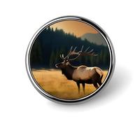Épingles à boutons rondes avec motif d'élan dans la prairie - Broche tendance en forme de chapeau mignon pour homme et femme - Épingles amusantes pour sacs à dos, sacs, costumes, accessoires - Broche
