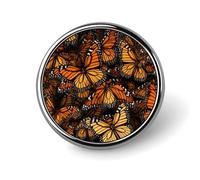 Épingles à boutons rondes en forme de tas de monarques oranges - Pour homme et femme - Pour sacs à dos, sacs, costumes, accessoires, Circular, Aluminium, Pas de gemme