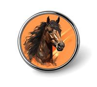 Épingles à boutons rondes en forme de tête de cheval sur fond orange pour homme et femme - Épingles amusantes pour sacs à dos, sacs, costumes, accessoires en métal cool, Circular, Aluminium, Pas de