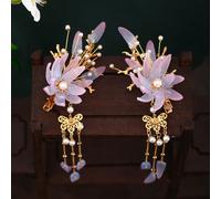 Épingles À Cheveux Chinoises Anciennes Pour Femmes Et Filles, Couvre-Chef Hanfu, Gland Long, Perles De Fleurs, Pinces À Cheveux, Bijoux