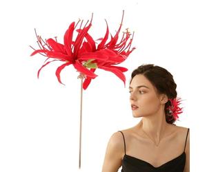Épingles à cheveux chinoises - Épingle à cheveux florale ancien, accessoire de fleurs perlé | Tang Dynasty Ornement avec élégant Red Lily Design traditionnel chinois de fée chin