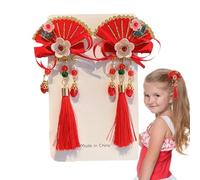 Épingles à cheveux chinoises | Pince à cheveux de style chinois avec nœuds poilus rouges avec pompons, pinces à cheveux du Nouvel An, accessoires de cheveux chinois pour Thanksgiving, Noël
