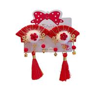 Épingles à cheveux chinoises, style chinois, nœuds rouges poilus avec pompons | Accessoires de cheveux pour la fête des mères, anniversaire, famille, amis