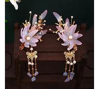 Épingles à cheveux de mariage faites à la main, épingle à cheveux de mariage, épingles à cheveux de mariée, épingles à cheveux chinoises anciennes for femmes Hanfu, couvre-chef long pompon, perles de
