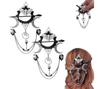 Épingles à cheveux faites à la main - Déesse de la nuit - Accessoire de mode sombre - Épingles à cheveux païennes fantastiques pour Halloween - Look sorcière - Accessoires pour cheveux longs (2 pièces