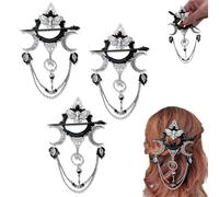 Épingles à cheveux faites à la main - Déesse de la nuit - Accessoire de mode sombre - Épingles à cheveux païennes fantastiques pour Halloween - Look sorcière - Accessoires pour cheveux longs (3 pièces