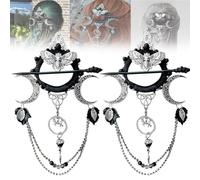 Épingles à cheveux faites à la main - Déesse de la nuit - Accessoire de mode sombre - Épingles à cheveux païennes fantastiques pour Halloween - Look sorcière - Accessoires pour cheveux longs (2 pièces
