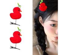 Épingles à cheveux pour enfants en forme de canard pour enfants - Motif feuille adorable des années 2000 - Coiffe rouge