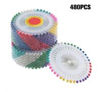 Épingles À Coudre Droites, 35mm, 480 Pièces/Ensemble, Épingles À Tête Ronde Colorée Avec Perles Blanches, Épingles À Matelassage Pour L'artisanat