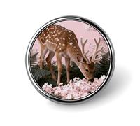 Épingles à épinglettes rondes de 2,5 cm avec motif cerf et fleurs de cerisier roses pour costumes et costumes pour hommes et femmes - Vintage - Badges à épingler pour sacs, vestes, sacs à dos