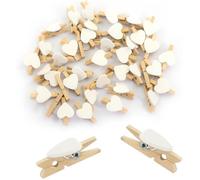 Epingles a Linge,50Pcs Petite Epingle en Bois pour Photo,Mini Pinces à Linge en Bois en Forme de Cœur,pour Deco Mariage