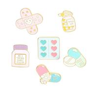 Épingles en émail en forme de mini cœur en forme de bouteille de médicament pour médecin, infirmière, Acier allié