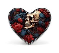 Épingles en métal en forme de cœur avec image de crâne - Broche imprimée pour sacs à dos ou revers - Épinglette de Saint-Valentin