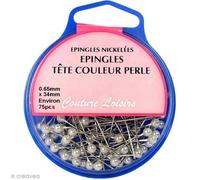 Epingles nickelées à tête blanches nacrées - 75 pcs