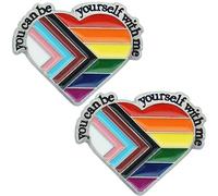 Épingles Pride Pins You Can Be Yourself With Me en émail LGBT avec cœur irrégulier arc-en-ciel pour vêtements et sacs, Sans pierre précieuse