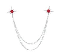 Épinglette A Chaine Gland chaîne étoile broche strass cristal épinglette Badge hommes chemise col broches bijoux(Sliver Red)
