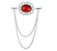 Épinglette A Chaine Vintage homme gland chaîne ovale strass collier broche femme boucle épinglette costume chemise vêtements accessoires(Silver Red)
