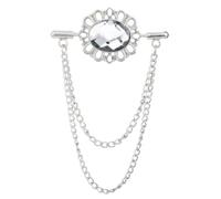 Épinglette A Chaine Vintage homme gland chaîne ovale strass collier broche femme boucle épinglette costume chemise vêtements accessoires(Silver White)