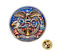 Épinglette commémorative en émail pour 250e anniversaire des États-Unis, 1776-2026 - Broche patriote historique pour Noël, fête des patriotes et vétérans, 3 x 3 cm, Plastique