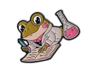 Épinglette de chimiste grenouilles d'animaux de dessin animé avec microscope et tube à essai, accessoire sur le thème de la science pour les amateurs, taille unique, Comme décrit