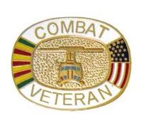 Épinglette de combat du Vietnam avec drapeau américain et ruban de service, 1 Inches, Laiton, Sans pierre précieuse