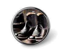 Épinglette de cowboy personnalisée en alliage d'aluminium avec chapeau noir et bottes occidentales - Mini broche classique de 2,5 cm pour sacs à dos, chapeaux, costumes, vestes, vêtements