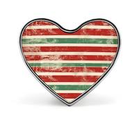 Épinglette élégante en forme de cœur à rayures rouges et vertes - Badge amusant et personnalisé - Broche tendance en forme de cœur mignon pour sac, veste, vêtements, accessoires