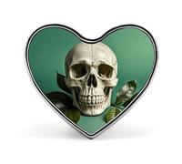 Épinglette en alliage d'aluminium avec motif tête de mort et feuilles sur fond vert personnalisé, mini broche classique pour sac à dos, chapeau, costume, veste