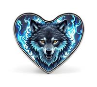 Épinglette en alliage d'aluminium avec tête de loup dans des flammes bleues, broche exquise en forme de cœur personnalisée, mini broche classique pour sac à dos, chapeau, costume, veste