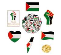 Épinglette en émail du drapeau de la Palestine, 6 pièces, épinglette pacifique de protestation de la Palestine, broche du drapeau de la Palestine avec 60 autocollants de la Palestine