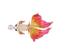 Épinglette en forme d'animal ludique en forme de poisson émaillé doré - Polyvalente - Décoration de sac - Accessoires de vêtements en alliage pour tenues décontractées - Broche en alliage de perles