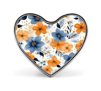 Épinglette en forme de cœur avec fleurs bleues et oranges sur fond blanc - Jolie broche en alliage d'aluminium - Broche tendance et exquise pour chapeau, sac, costume, cravate, accessoires de mariage